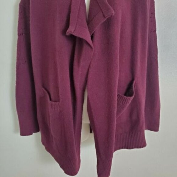 Lucky Brand Cardigan Sweater Medium Burgundy Red Waterfall Boho Cozy Casual - Picture 3 of 11